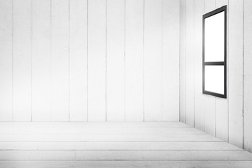 Wooden room, wooden floor and wooden wall with glass windows