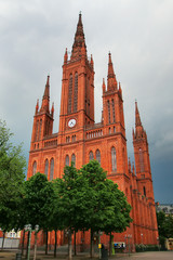 Obraz premium Market Church on Schlossplatz square in Wiesbaden, Hesse, Germany.