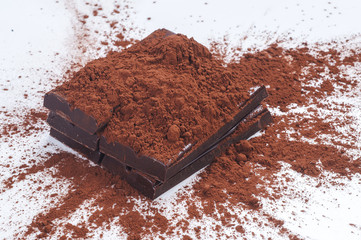 dark chocolate pieces and cocoa powder