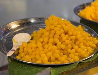  Thai  dessert made from egg yolks and sugar in a tray