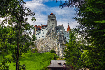 Fototapeta na wymiar BRASOV, TRANSYLVANIA, ROMANIA - JUNE 28, 2017: The medieval Bran Castle, where the ruler Vlad Tepes-Dracula, stayed during campaigns and hunting. 