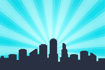 Fototapeta na wymiar Comic book style background, big city skyline outlines. Silhouette of a beautiful cityscape in the background