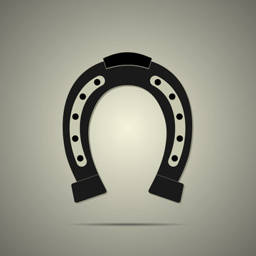 recommend clip art: Horseshoe icon with shadow in flat style, black and white colors