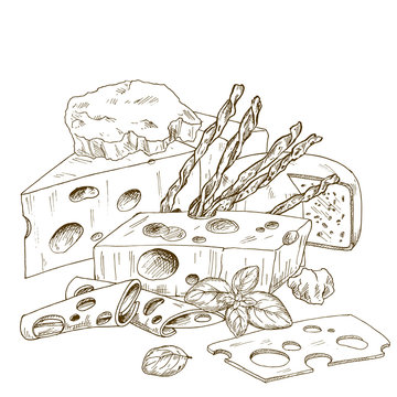 recommend clip art: Pile of hand drawn cheese with bread sticks. 