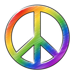 Friedenszeichen, Regenbogenfarben, gezeichnet, farbenfroh, schraffiert, Vektor, freigestellt