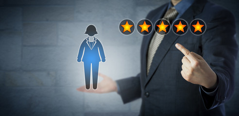 Manager Showing Female Employee With Five Stars