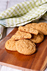 Oatmeal cookies on a wooden desk