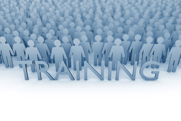 Business training. Large group of stick figure people. 3D Rendering