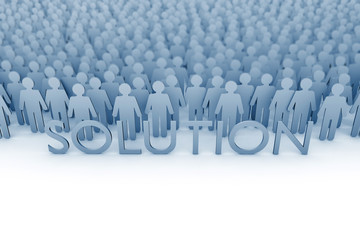 Business solution. Large group of stick figure people. 3D Rendering