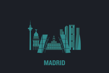 Skyline illustration of Madrid. Flat vector design. 