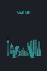 Illustration made with icons of most important buildings in Madrid. Flat vector design.