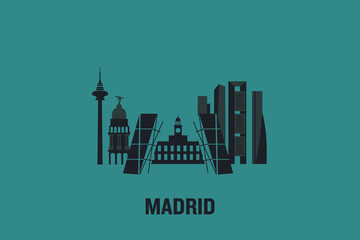 Fototapeta premium Minimalist illustration of Madrid principal buildings. Flat vector design. 