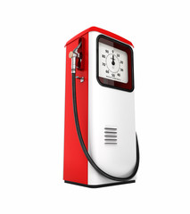 Retro red fuel pump isolated on white background 3d without shadow