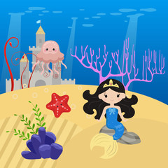 Vector background with an underwater world