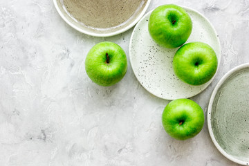 green apples for healthy dessert on white background top view mockup