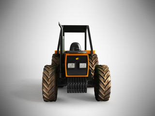 Tractor orange front 3d render on gray background