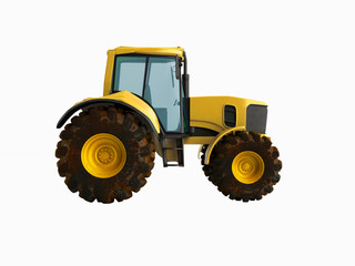 Tractor yellow 3d render on white background no shadow