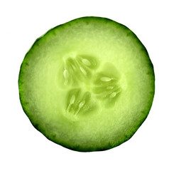 fresh juicy slice cucumber on a white background, isolated