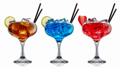 alcohol cocktail set on a white with fresh summer fruits