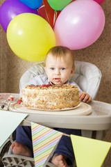One year old boy celebrating his first Birthday