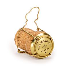 Champagne cork with text on cap, includes clipping path