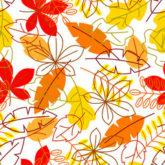 Seamless floral pattern with stylized autumn foliage. Falling leaves in simple style