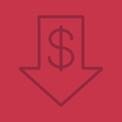 Dollar rate falling color linear icon