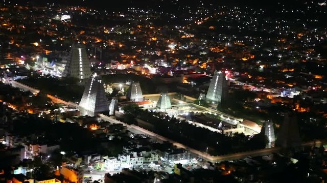 Top view of the Tiruvannamalai city and Arunacheshvara Temple.