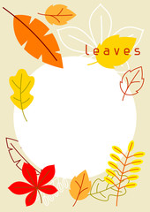 Card with stylized autumn foliage. Falling leaves in simple style