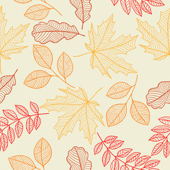Fototapeta premium Seamless floral pattern with stylized autumn foliage. Falling leaves