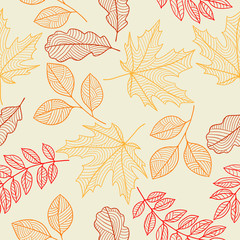 Seamless floral pattern with stylized autumn foliage. Falling leaves