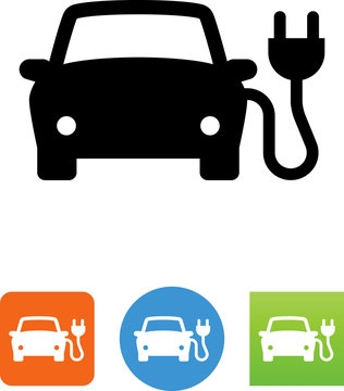 Car With Electric Plug Icon - Illustration