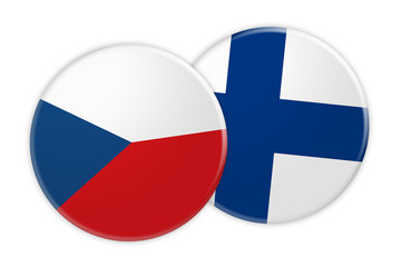 News Concept: Czech Republic Flag Button On Finland Flag Button, 3d illustration on white background