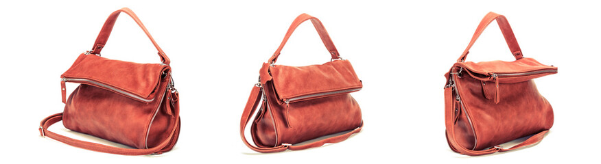 Naklejka premium Elegant red leather woman's handbag isolated on white background, Women's Fashion Bags