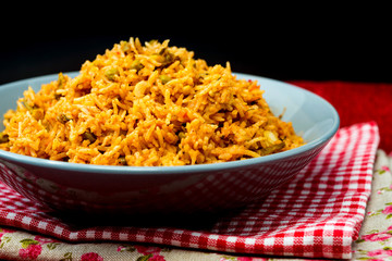 印度炒飯.Tasty Indian food basmati rice on a plate