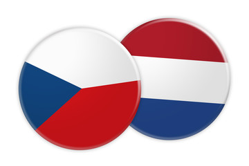 News Concept: Czech Republic Flag Button On Netherlands Flag Button, 3d illustration on white background