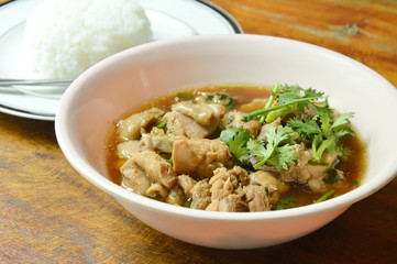 boiled chop chicken fish sauce soup topping parsley and spring onion eat couple with rice
