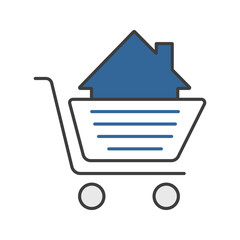 Shopping cart with house inside color icon