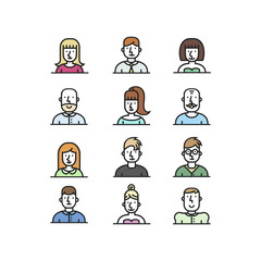 People avatar line style icons set on white background.