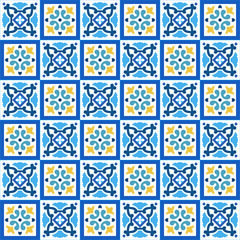 Portuguese traditional ornate azulejo, seamless vector pattern in blue and white colors