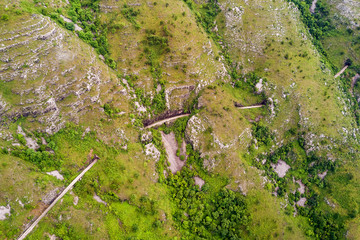 Highways and tunnels in the mountains, top view