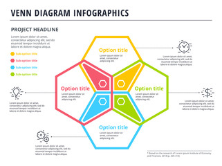 Venn diagram with 4 circles infographics template design. Vector overlapping shapes for set or logic graphic illustration.