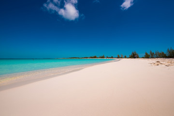 Sandy beach Playa Paradise of the island of Cayo Largo, Cuba. Copy space for text.
