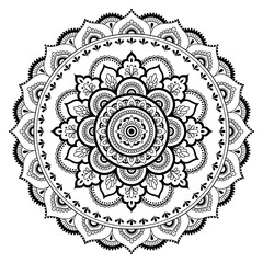 Circular pattern in the form of a mandala. Henna tatoo mandala. Mehndi style. Decorative pattern in oriental style. Coloring book page.