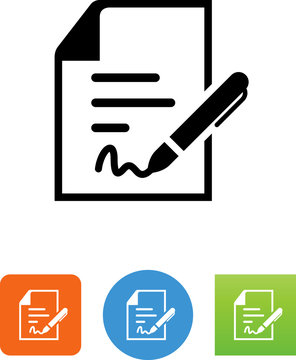 Document With Pen And Signature Icon - Illustration
