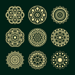 Set circular pattern in the form of mandala. Henna tatoo mandala. Mehndi style. Decorative pattern in oriental style. Coloring book page.