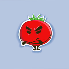 Funny cute red characters - tomato, isolated on a gray background. Vector illustration.