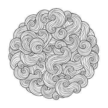 Abstract Round Sea Wave Mandala with curls