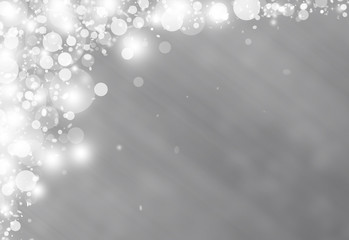 Grey glitter sparkles rays lights bokeh Festive Elegant abstract background.