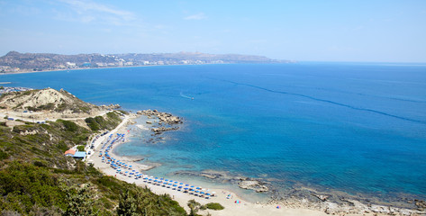 Rhodos island, Faliraki nudist beach panorama, Greece